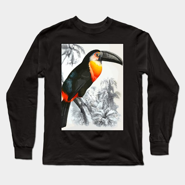 Tucan in Black White Jungle Long Sleeve T-Shirt by maxcode